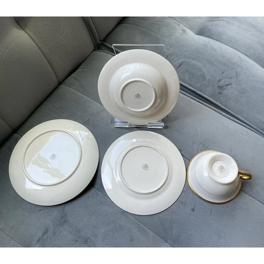 4pc FRANCISCAN Masterpiece China Ivory Gold Trim Tea Cup,Saucer,Soup,Dessert Set